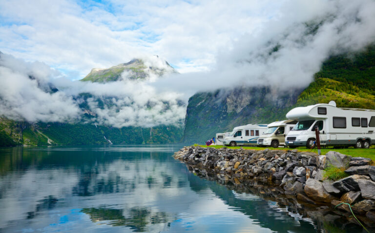 RV camping by a fjord in Norway